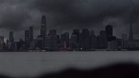 Download wallpaper 3840x2160 city, rain, buildings, river, coast 4k uhd 16:9 hd background