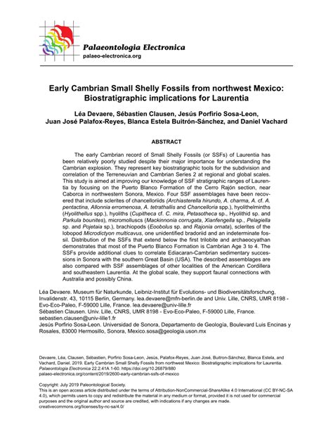 (PDF) Early Cambrian Small Shelly Fossils from northwest Mexico: Biostratigraphic implications ...