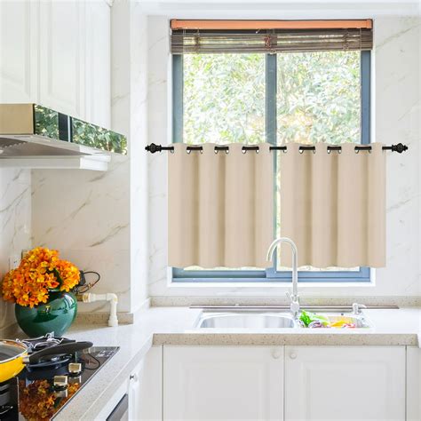 2pcs Blockout Small Window Curtain Panel Kitchen Curtain Grommet Tiers Valance Beige 52 x 36 ...