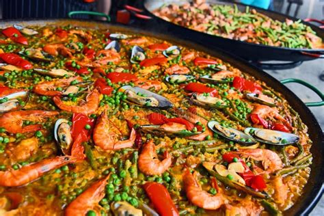 Spanish Paella Prepared in the Street Restaurant Stock Photo - Image of ...