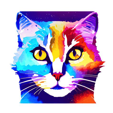 Colorful Cat Face Watercolor Painting · Creative Fabrica