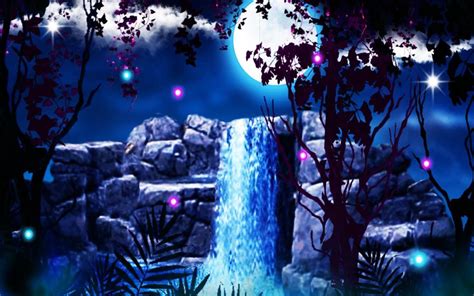 Night Waterfall Wallpaper