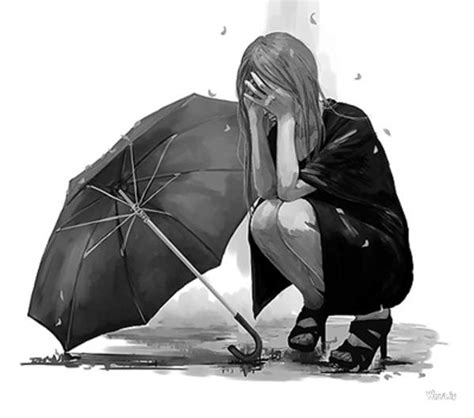 Lonely Cartoon Girl Black And White Crying Wallpaper For Mobile