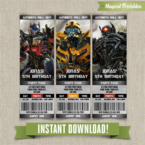 Transformers Birthday Ticket Invitation - Instant Download!