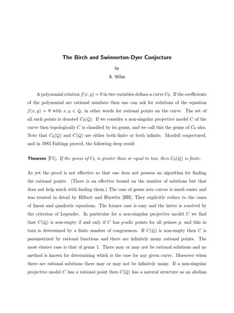 Birch and Swinnerton-Dyer Conjecture-Awiles p | Abstract Algebra ...