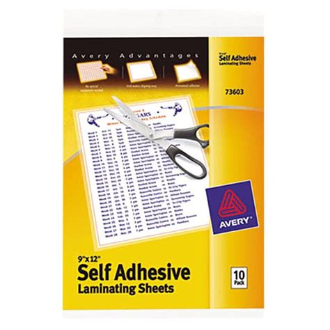 Avery 73603 9" x 12" Self-Adhesive Laminating Sheets - 10/Pack