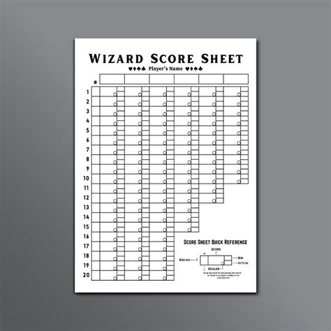 Wizard Score Sheet, Wizard Card Game Score Sheet, Printable Wizard ...