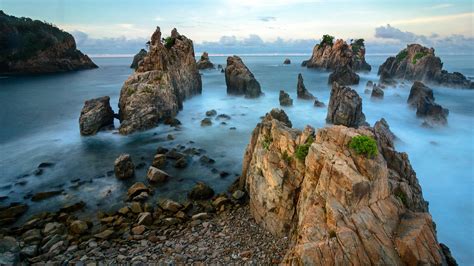 Gigi Hiu rock formation at Kelumbayan beach, Lampung, Sumatra ...