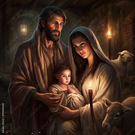 The Holy Family, Jesus, Mary and Joseph. AI generativ. Stock ...