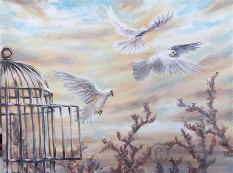 White Doves Art Print Birds Flying Out of Open Cage Sunset - Etsy UK