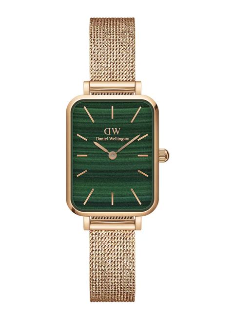 Buy Daniel Wellington Quadro Melrose 20x26mm Rose Gold Watch Malachite dial Mesh strap Rose Gold ...