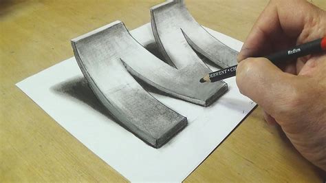 How to Draw 3D pencil drawing Letter M - 3D Drawing tutorial By Vamos in 2021 | 3d pencil ...