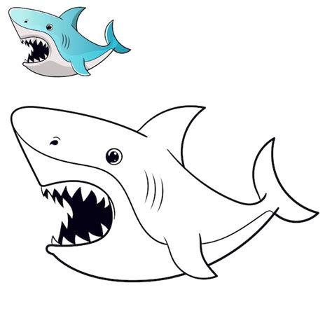 Premium Vector | Cute baby shark coloring page black and white cartoon ...