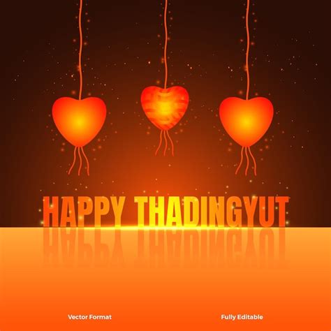 Premium Vector | Thadingyut festival background with heart lanterns