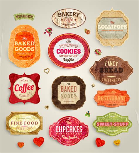 Cute food labels design vector Vectors graphic art designs in editable .ai .eps .svg format free ...