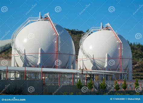 Two Liquefied Gas Storage Tanks Stock Photo - Image of factory, chemical: 174463080