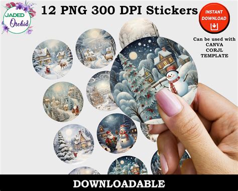 Printable Christmas Scene Stickers, Print and Cut Digital PNG Christmas ...