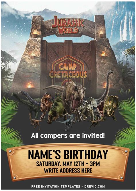 (Free Editable PDF) Spectacular Jurassic World Dinosaur Birthday Invitation Templates C ...