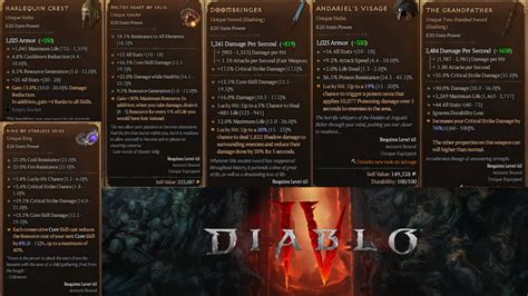 Diablo 4 SUPER UNIQUES INFORMATION! Shako(Harlequin Crest), Grandfather, Doombringer! - YouTube