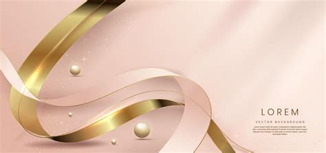 Abstract 3d gold curved ribbon on rose gold background with lighting effect and sparkle with ...