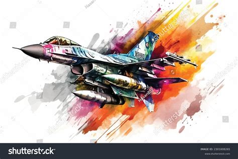 Jet Aircraft Painting Flying Sky Fighter Stock Vector (Royalty Free ...