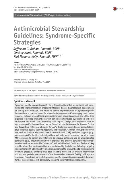 Antimicrobial Stewardship Guidelines: Syndrome-Specific Strategies ...