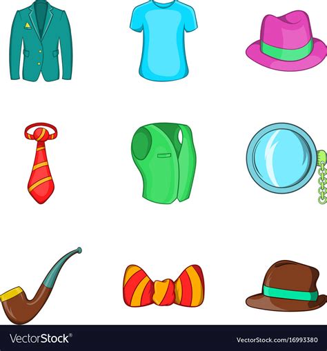 Men accessories icons set cartoon style Royalty Free Vector