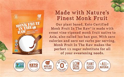 Monk Fruit in the Raw - Natural Sugar-Free Sweetener with Erythritol | 16 oz Keto & Vegan Baking Bag