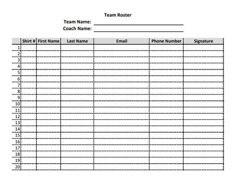 Printable Sports Team Roster - Etsy