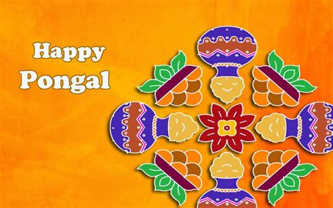 Happy Pongal Colorful Pots Rangoli Graphic - JattDiSite.com