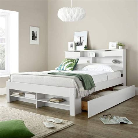 2 Drawer Storage Bed, Happy Beds Fabio White Wooden Storage Bed With ...