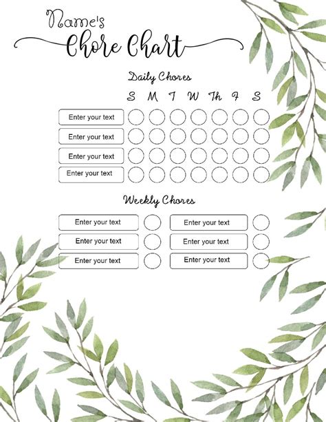 FREE chore chart template | 101 Different Designs