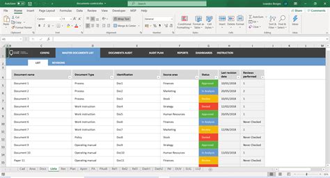 Document Control System Excel Spreadsheet Template - LUZ Templates