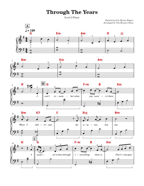 Through The Years - Kenny Rogers - Level 2 Piano Sheet music for Piano ...