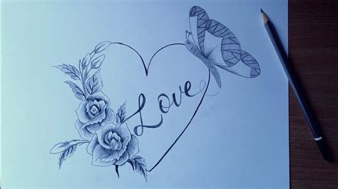 Heart And Rose Pencil Drawings