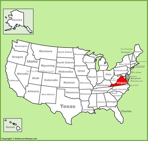 Virginia location on the U.S. Map - Ontheworldmap.com