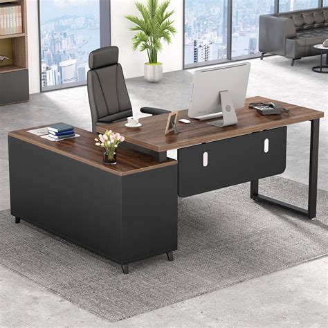 55" L-Shaped Large Executive Office Desk with Drawers & 47 inch File Cabinet VE | eBay