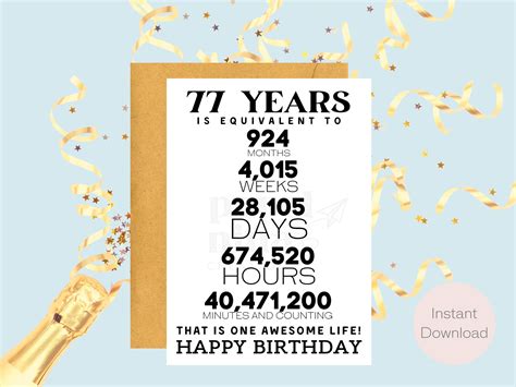 77th Birthday Card Instant Download Last Minute Gift - Etsy Australia