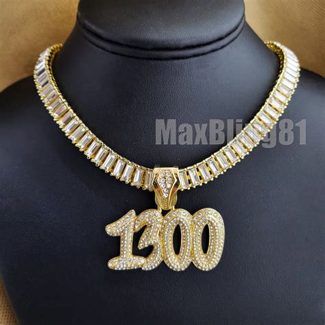 Gold Plated Rapper POLO-G 1300 Pendant & 10mm 18" 20" 24" Iced Baguett