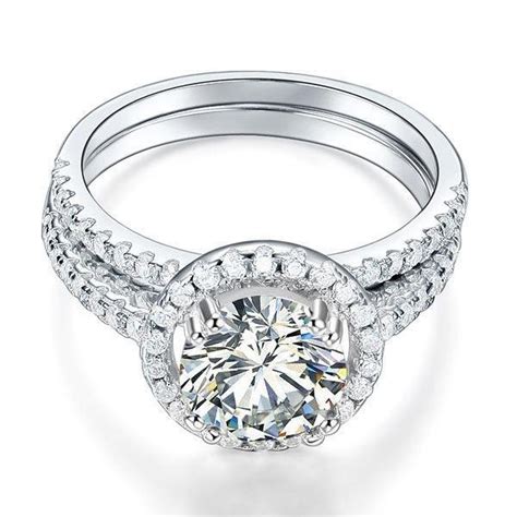 Halo Ring Set 2 Carat Created Diamond - Simply Silver