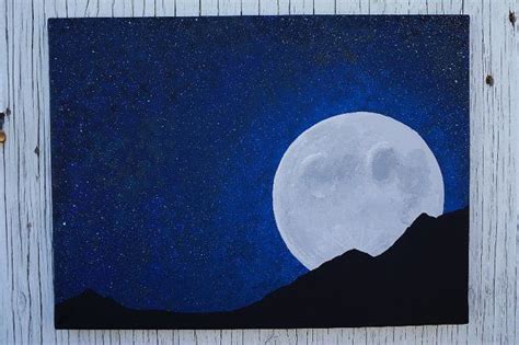 Full Moon Night Sky Painting, Moon and Stars Painting, Starry Night Sky ...