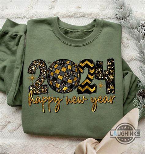 Happy New Year 2024 Shirt Sweatshirt Hoodie Mens Womens Kids Faux Glitter Sequins 2D Printed ...