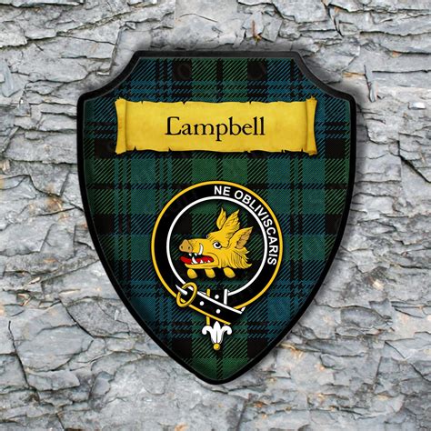 Campbell Plaque with Scottish Clan Badge on Clan Tartan