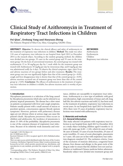 (PDF) Clinical Study of Azithromycin in Treatment of Respiratory Tract Infections in Children