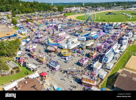 An overhead view of the rides and attractions at the state fair ...