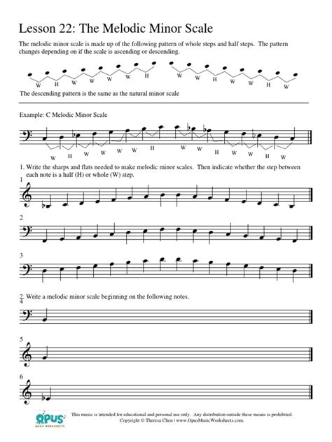 Music Theory Worksheet 22 Melodic Minor Scale