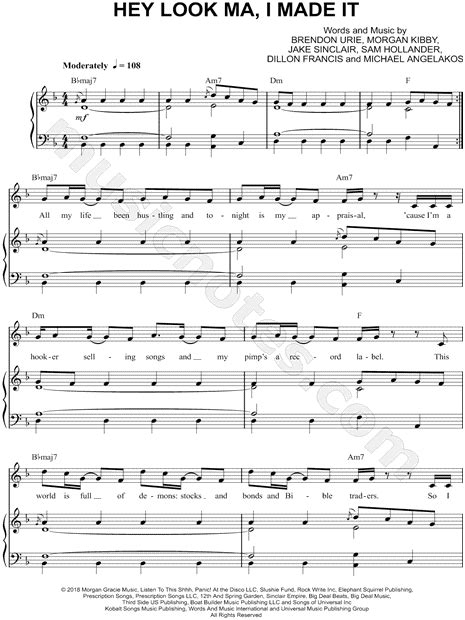 Panic! at the Disco "Hey Look Ma, I Made It" Sheet Music in F Major ...