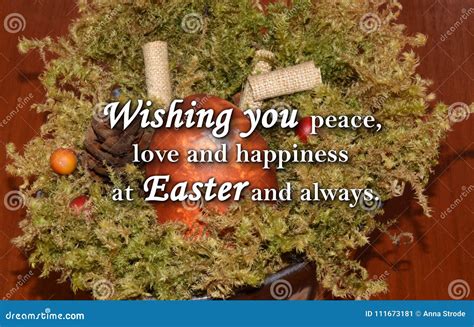 Easter Egg and a Text `Wishing You Peace, Love and Happiness at Easter and always.` Stock Image ...