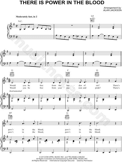 Alan Jackson "There Is Power In the Blood" Sheet Music in G Major (transposable) - Download ...