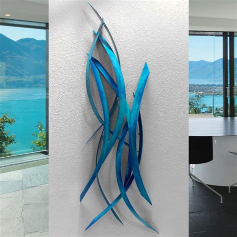 Abstract Metal Wall Art Sculpture Weathered Blue Teal Vertical crosswinds by Dustin Miller ...